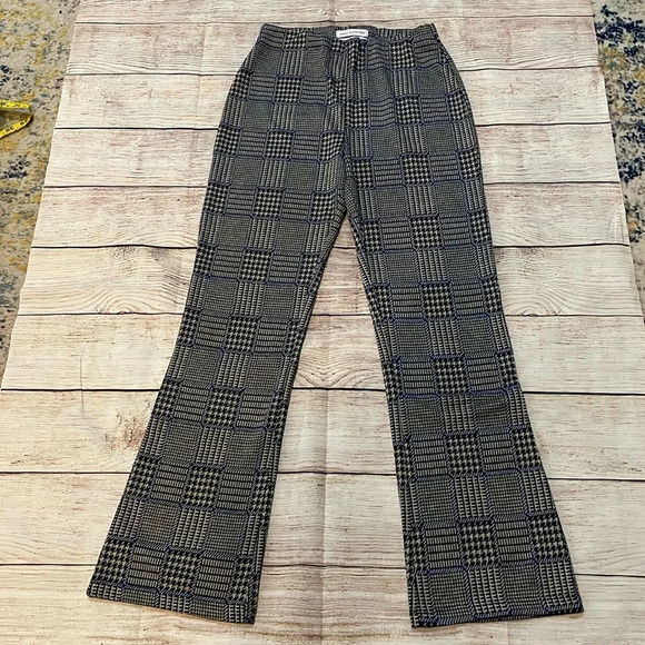 Urban Outfitters Casey pull on flare pant Houndstooth Black Tan Blue Size S - Picture 2 of 12